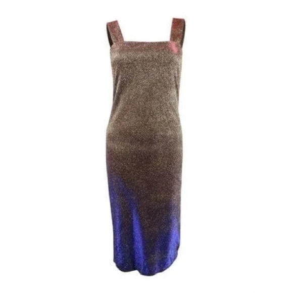 Bardot Holographic Elegant Gold Shimmery Sleeveless Sheath Midi Party Dress 4 - Picture 2 of 14